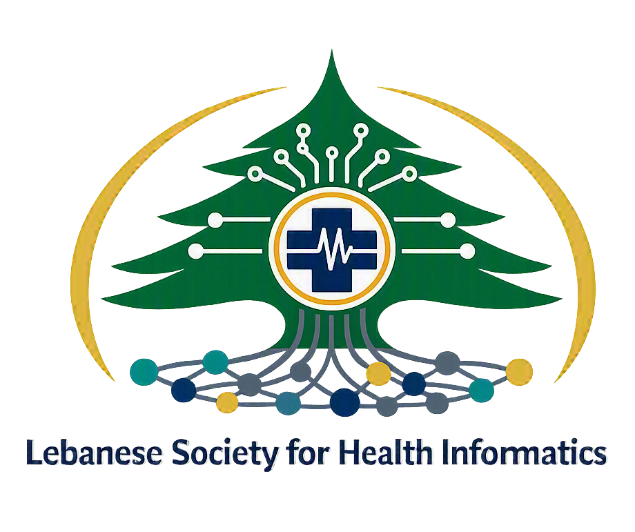 LSHI emblem — a cedar tree with circuit-board branches, a medical cross and heartbeat at its center, an interconnected root network, and the Society's full name